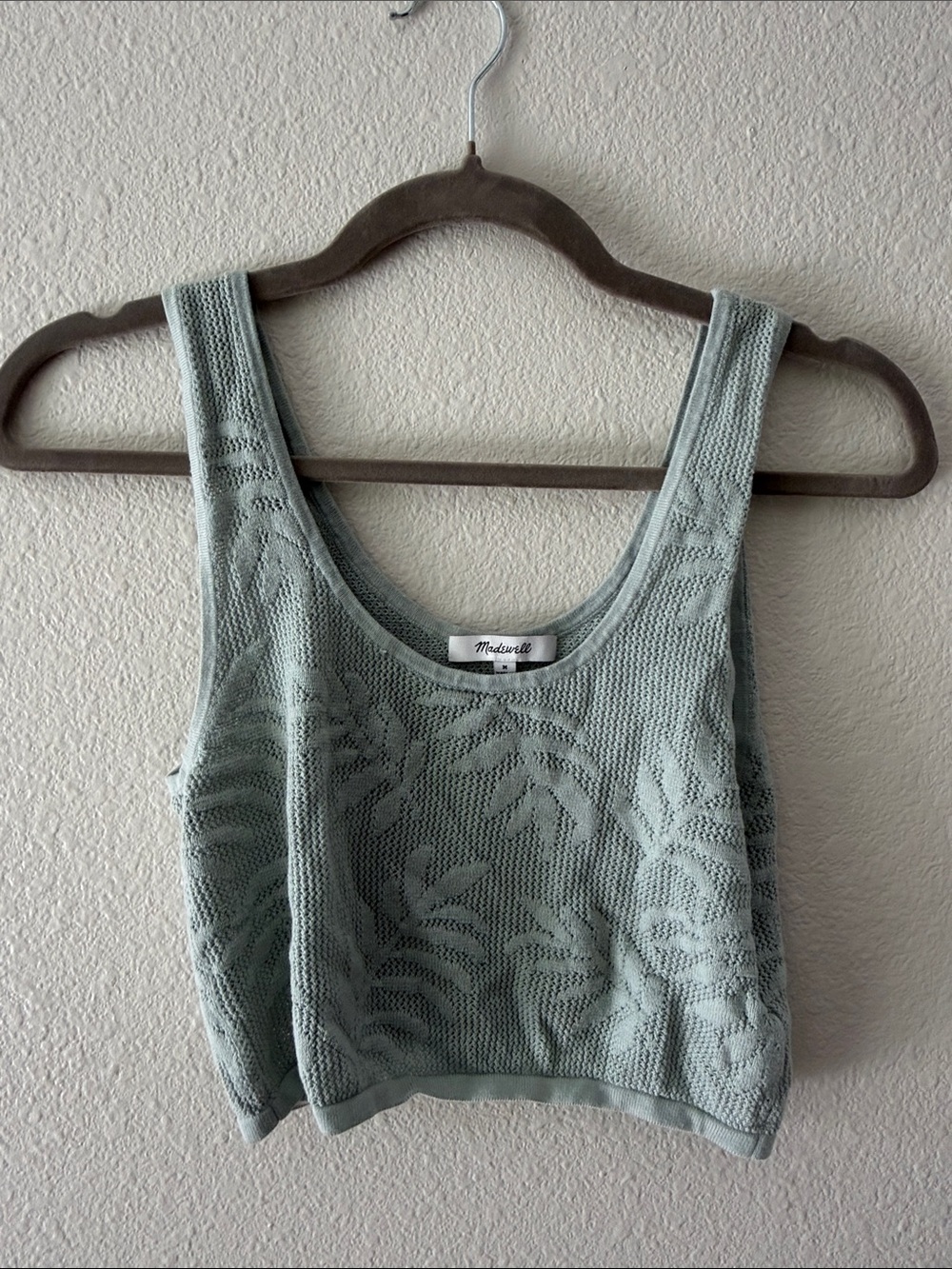 Madewell Sage Green Knit Tank with Leaf Texture